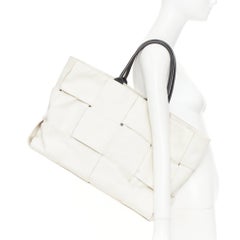 BOTTEGA VENETA Large Arco Intrecciato weave neutral leather handle tote bag
