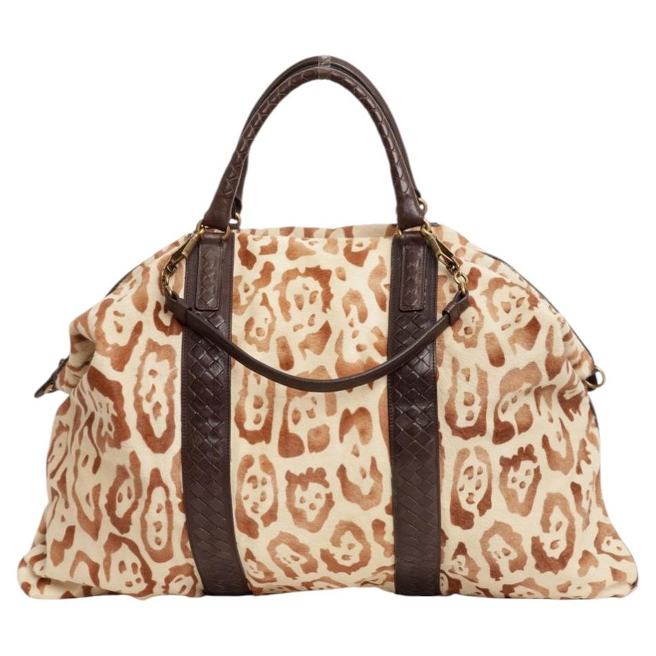 Bottega Veneta Large Tote Bag Animal Print Pony Hair Brown Intrecciato Leather