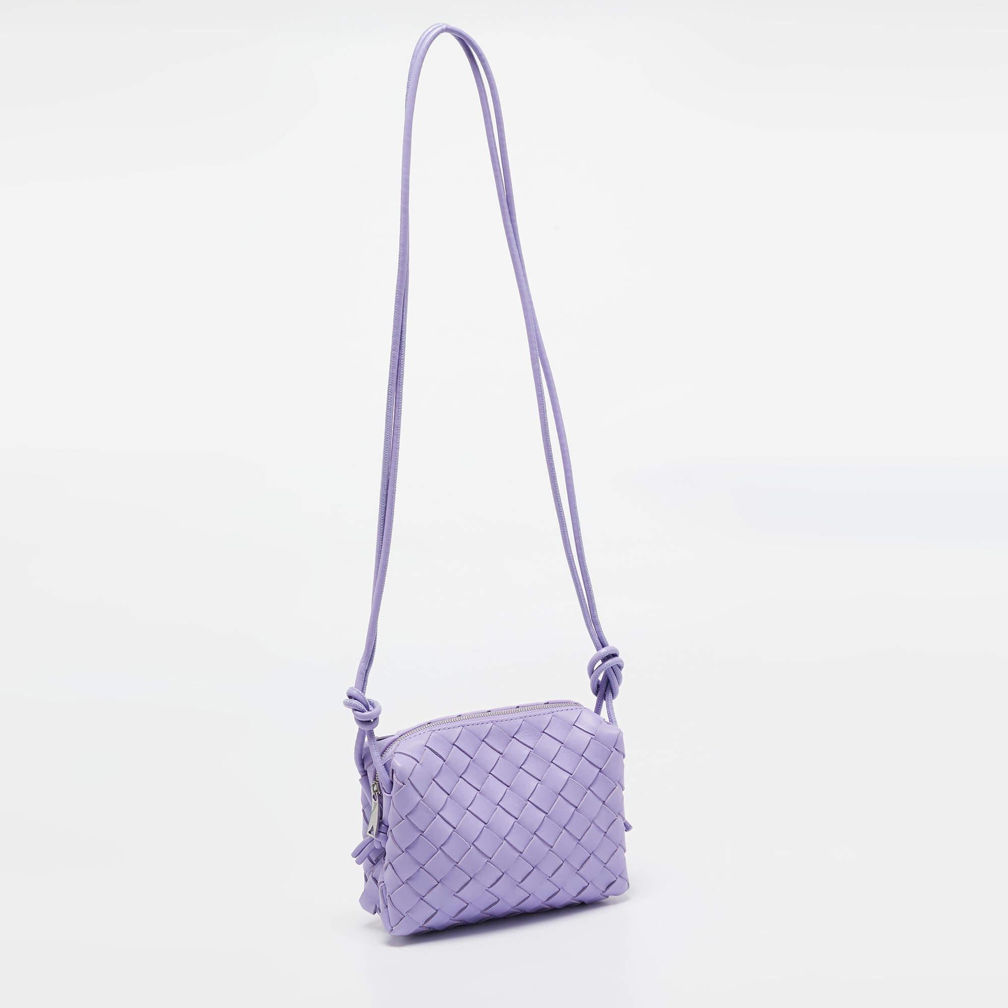 Purple Bottega Veneta Lavander Intrecciato Leather Mini Loop Camera Crossbody Bag For Sale