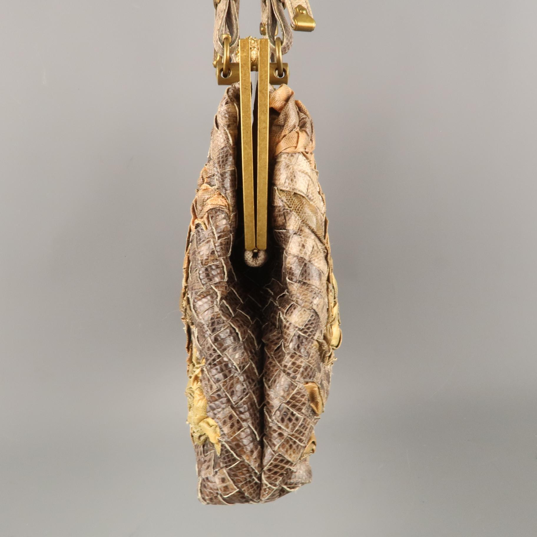 BOTTEGA VENETA Lavorazione Fatta a Aano Taupe Intrecciato Lizard Leather Handbag 4