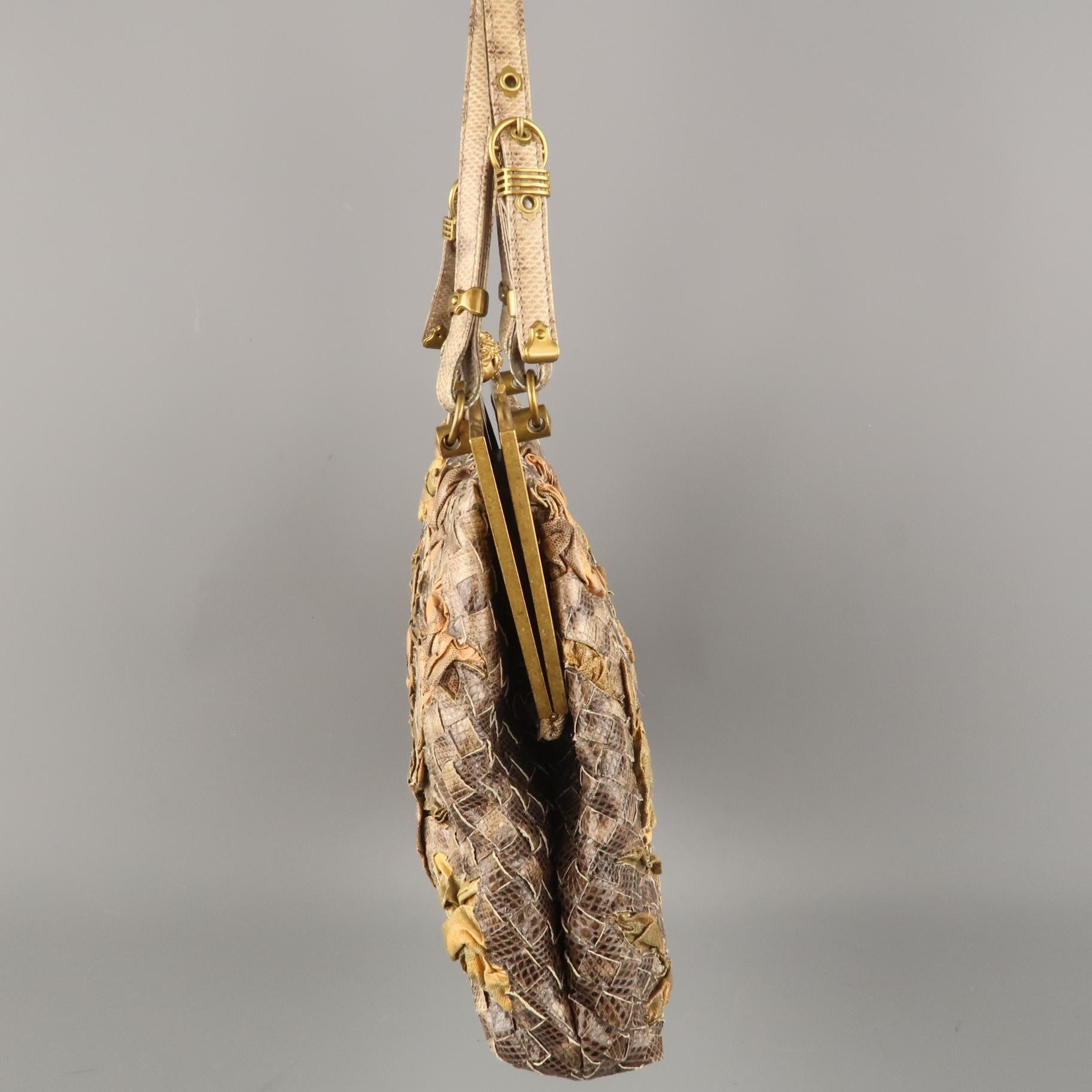 Women's BOTTEGA VENETA Lavorazione Fatta a Aano Taupe Intrecciato Lizard Leather Handbag