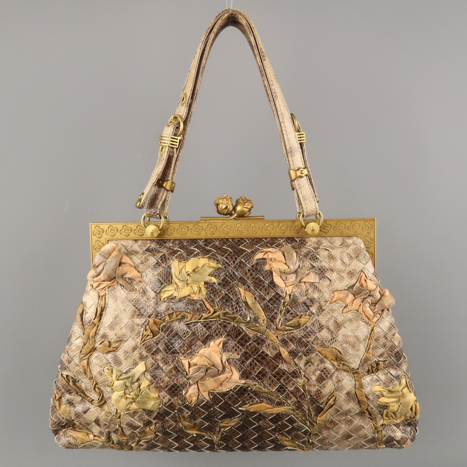 BOTTEGA VENETA Lavorazione Fatta a Aano Taupe Intrecciato Lizard Leather Handbag 2