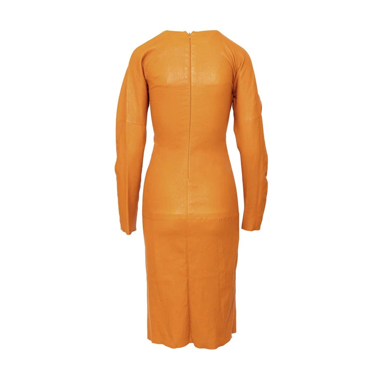 bottega orange dress Bottega Veneta Drop Detail Gathered Matte Crepe Jersey Maxi Dress