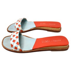 Bottega Veneta Leather Orange & Blue Intrecciato Slide Sandals