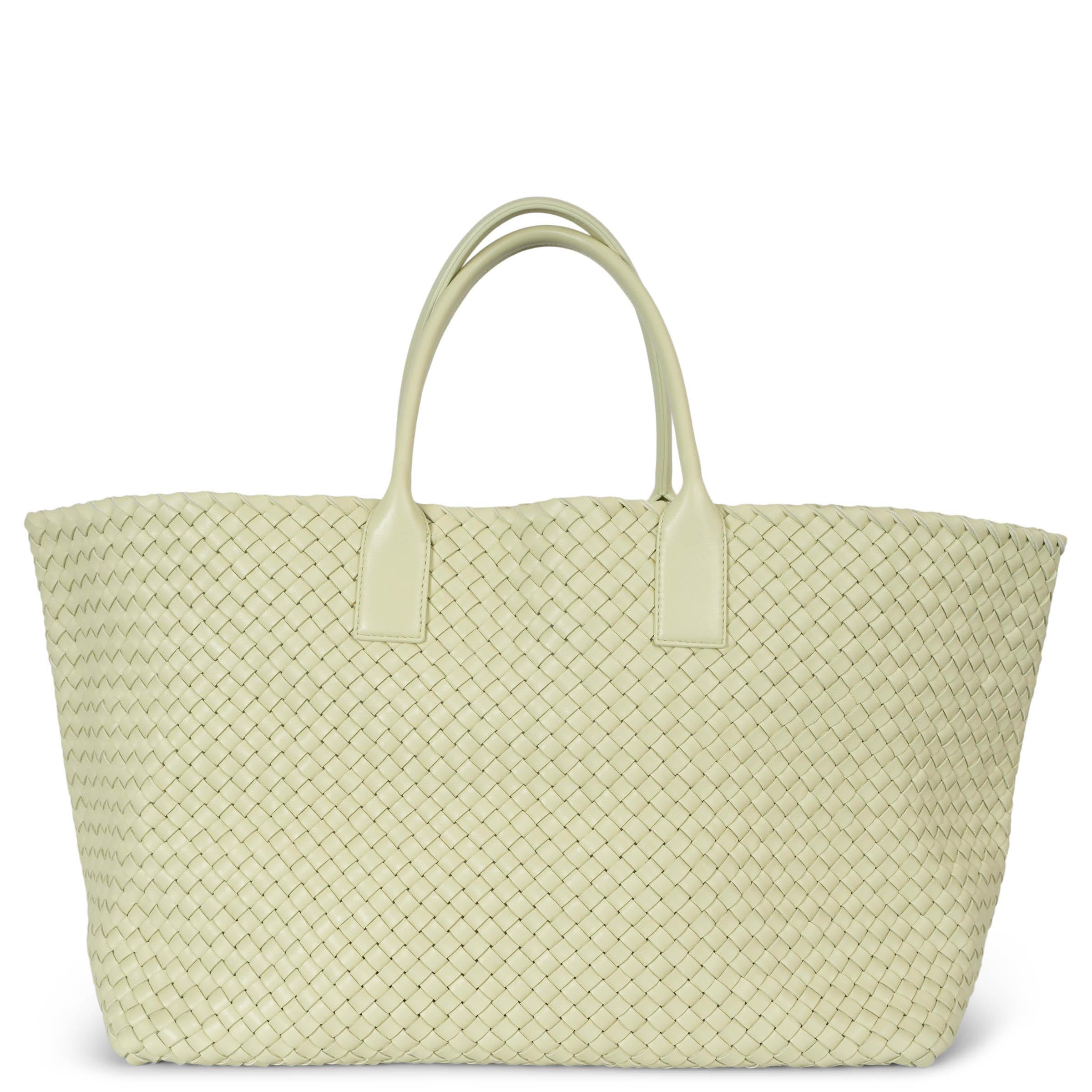 Beige BOTTEGA VENETA Borsa in pelle Intrecciato giallo limone lavato LARGE CABAT in vendita