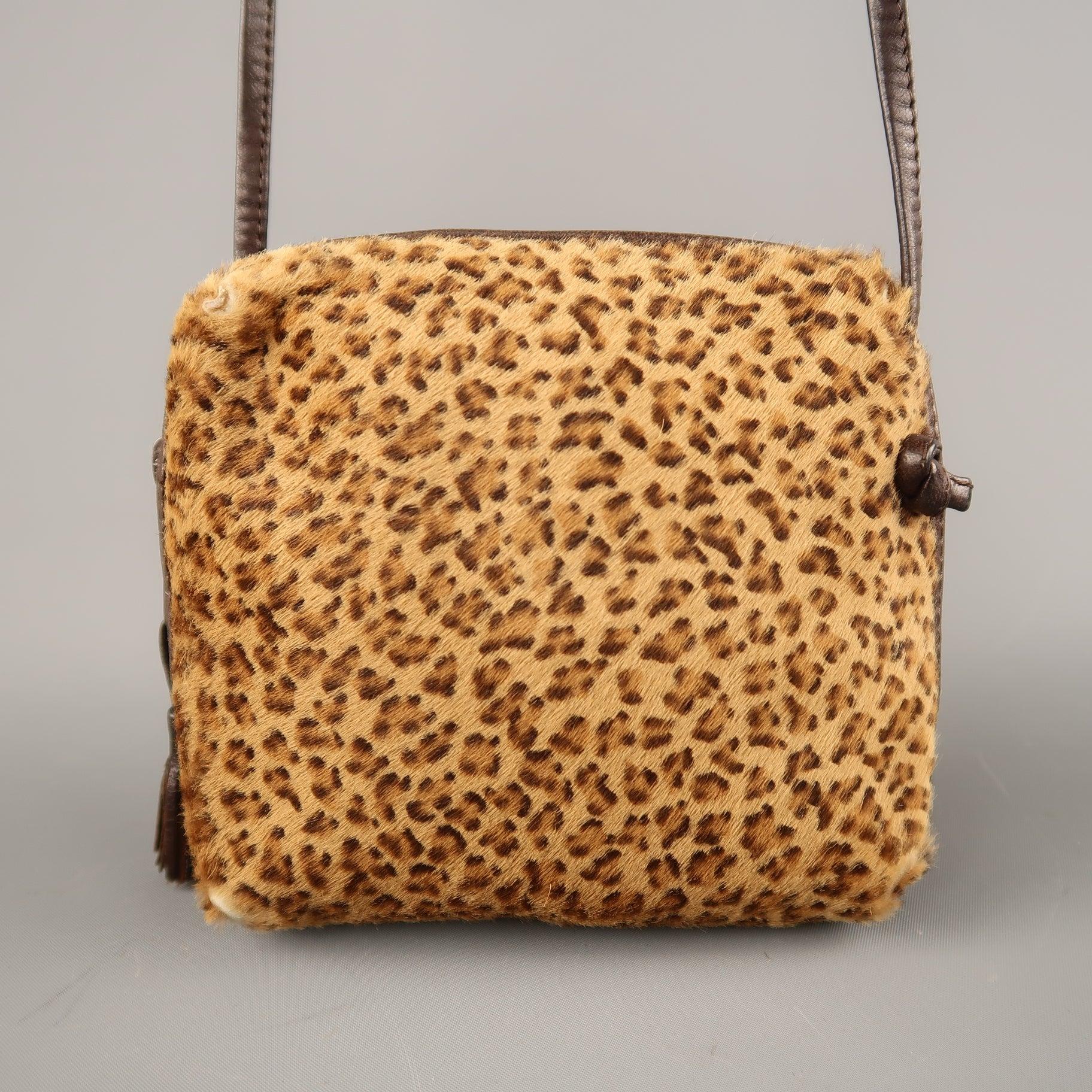 Brown BOTTEGA VENETA Leopard Pony Hair Mini Cross Body Handbag