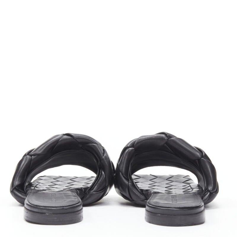 Women's BOTTEGA VENETA Lido black padded Intrecciato woven square toe slides EU38.5 For Sale