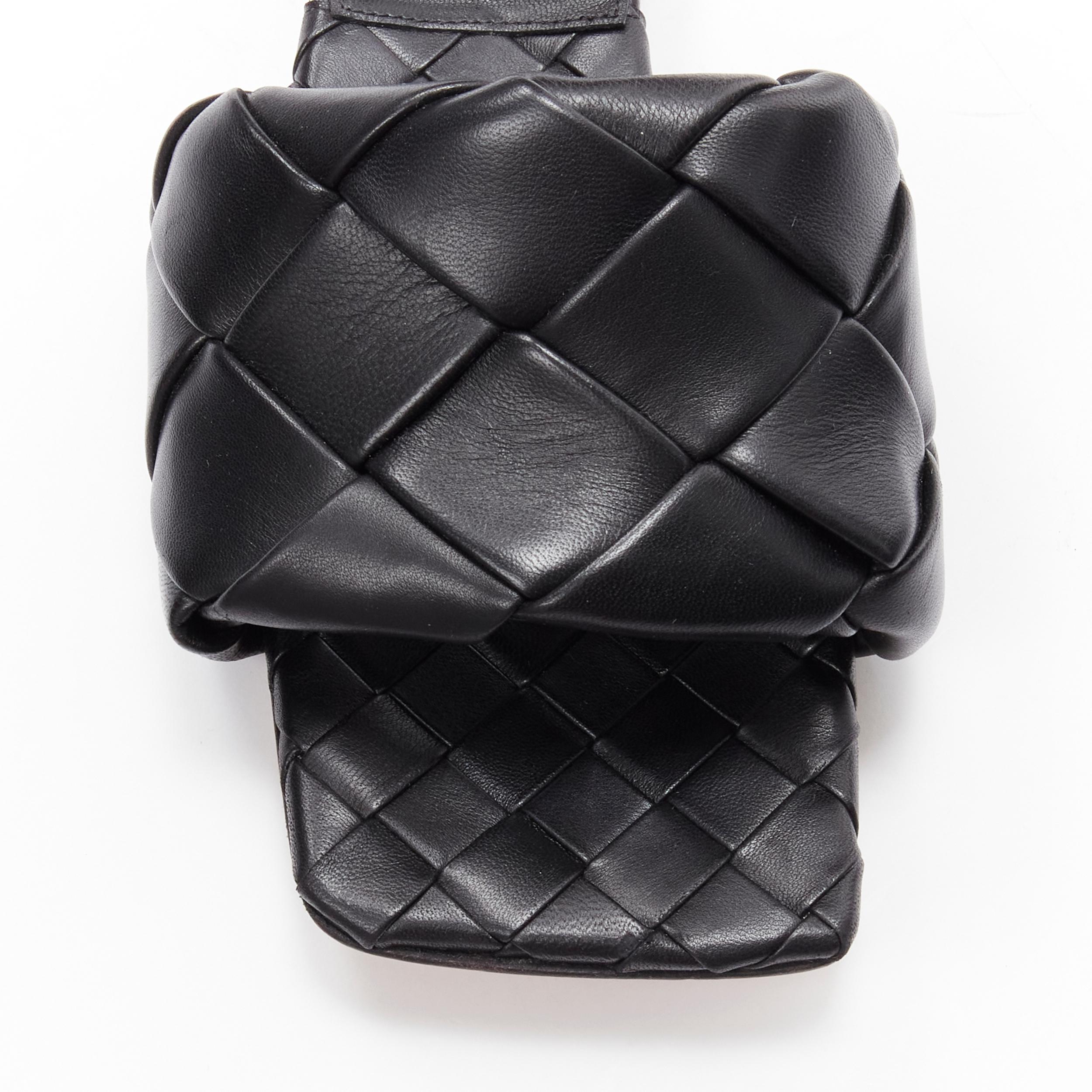 Women's BOTTEGA VENETA Lido black padded Intrecciato woven square toe slides EU38.5 For Sale