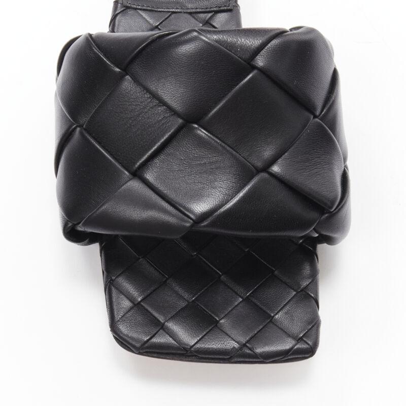 BOTTEGA VENETA Lido black padded Intrecciato woven square toe slides EU38.5 For Sale 1