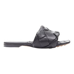 BOTTEGA VENETA Lido black padded Intrecciato woven square toe slides EU38.5
