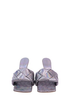 Bottega Veneta Lido Intrecciato Metallic Leather Mule Sandals - EU 38