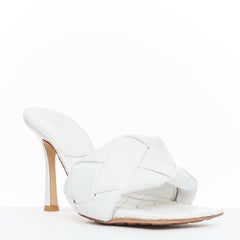 BOTTEGA VENETA Lido Optic White maxi woven lambskin mule heels EU37