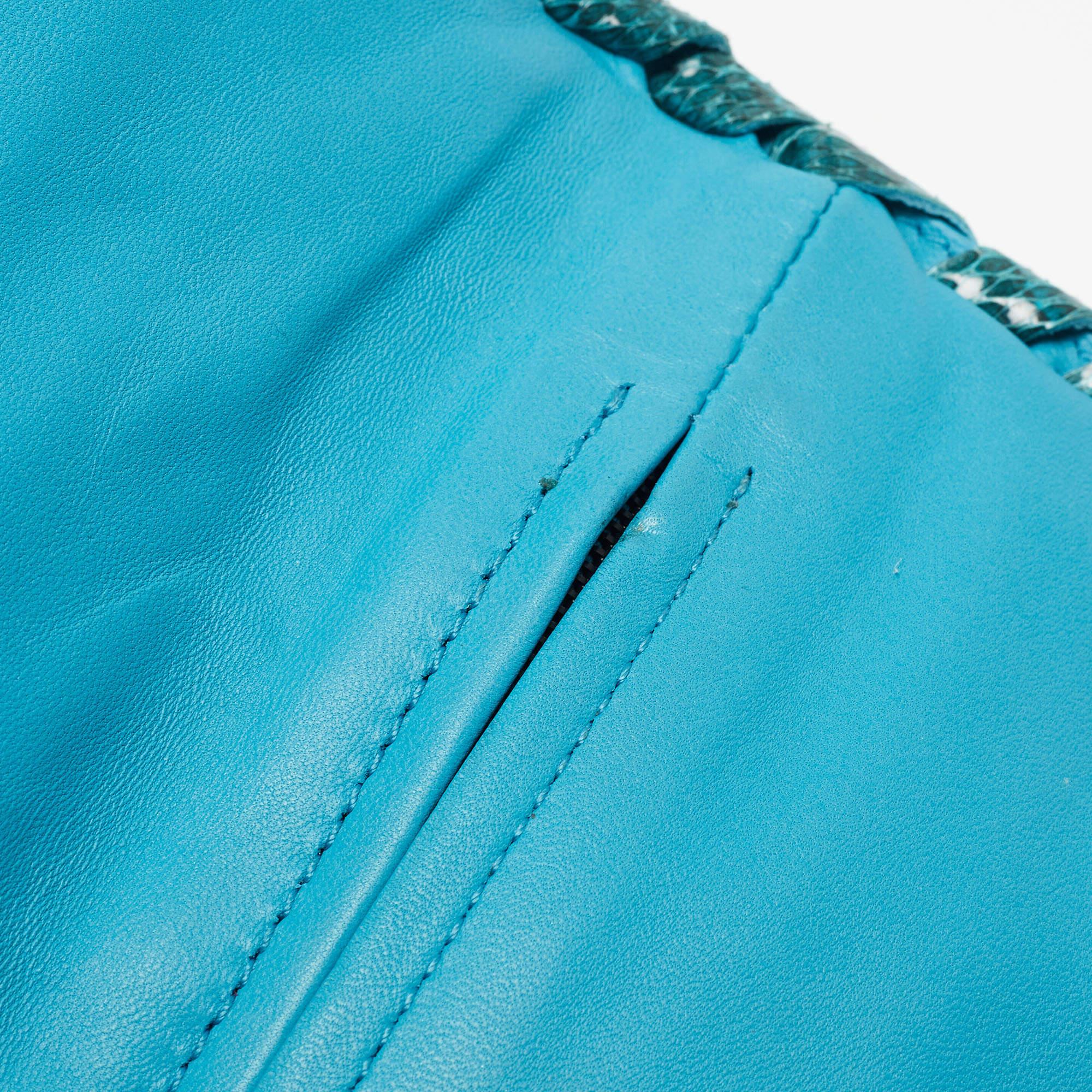Women's Bottega Veneta Light Blue Intrecciato Leather and Watersnake Twist Lock Flap 