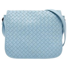Bottega Veneta Light Blue Intrecciato Leather Flap Shoulder Bag