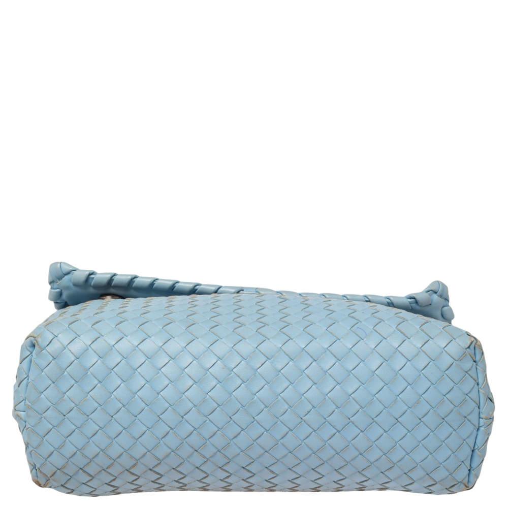 Bottega Veneta Light Blue Intrecciato Leather Medium Olimpia Shoulder Bag For Sale 1