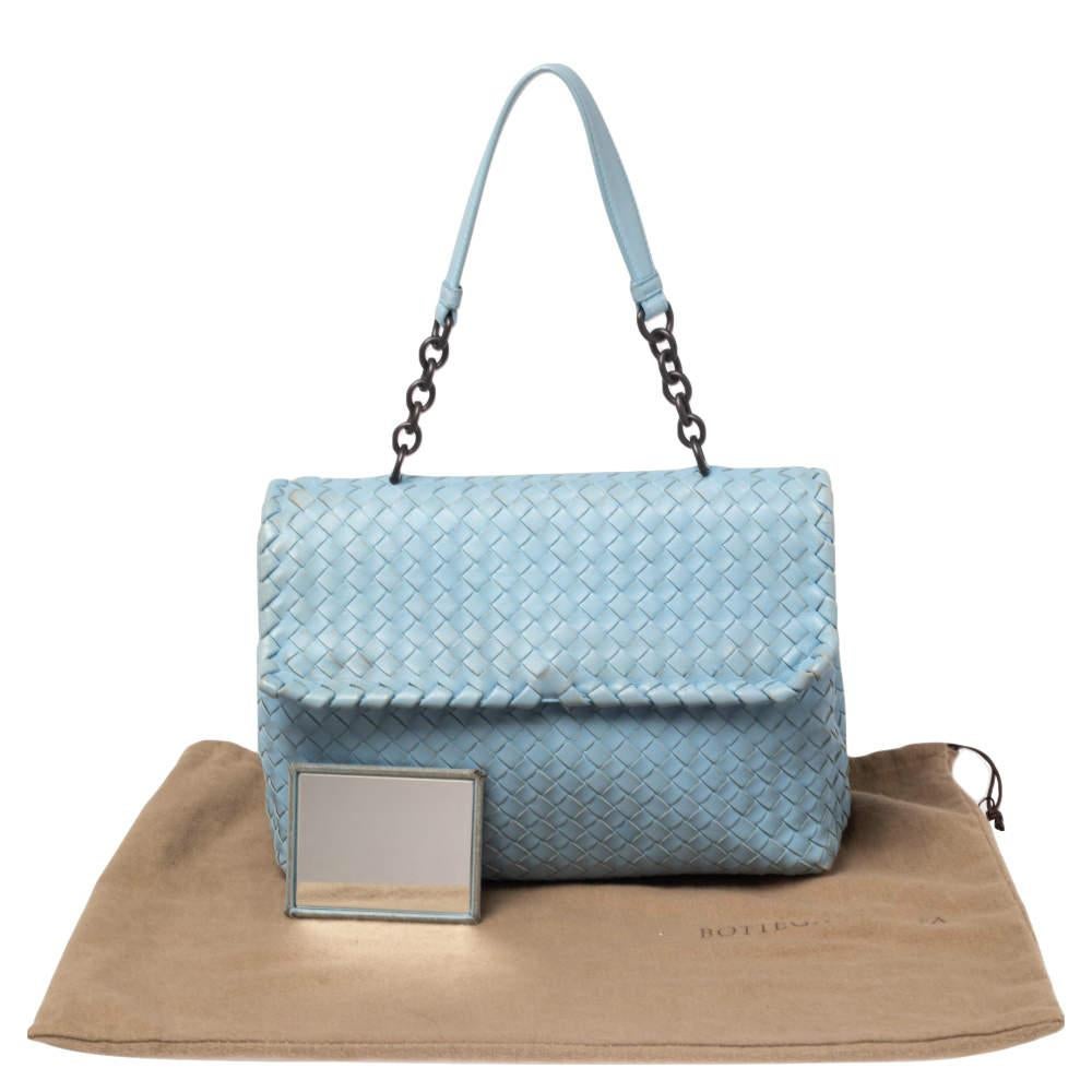 Bottega Veneta Light Blue Intrecciato Leather Medium Olimpia Shoulder Bag For Sale 5
