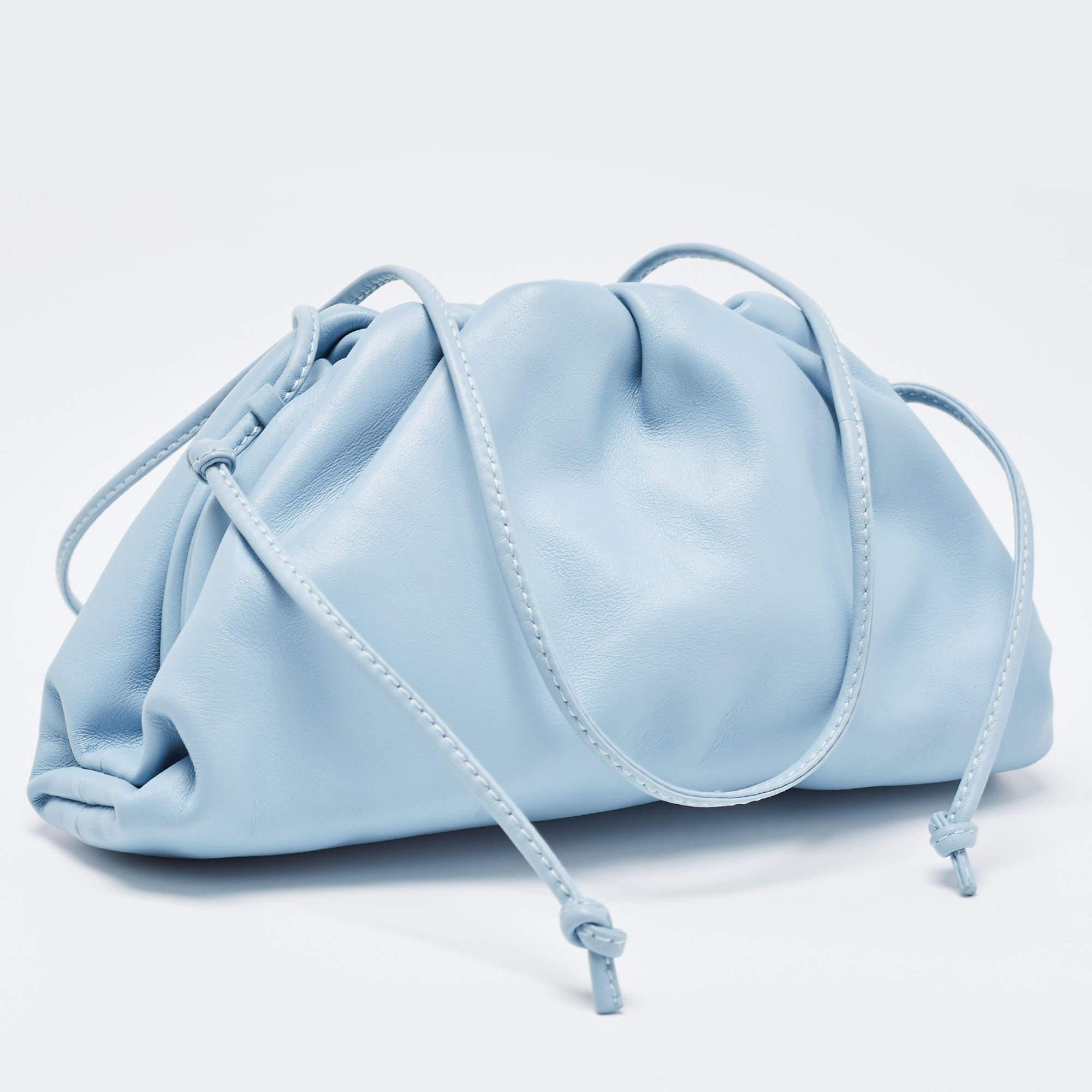 Women's Bottega Veneta Light Blue Intrecciato Leather Mini The Pouch Bag