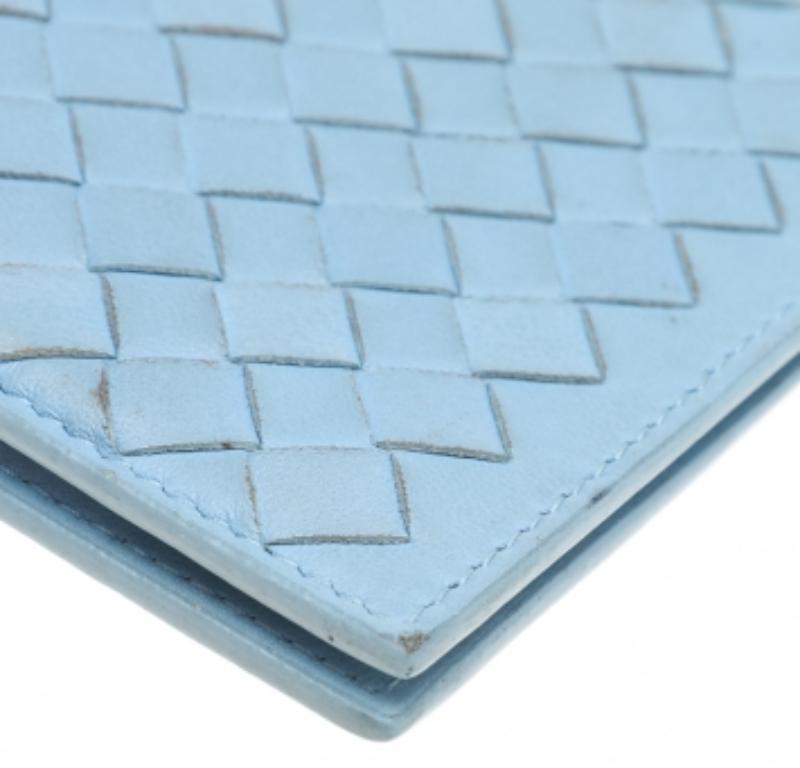 Women's Bottega Veneta Light Blue Intrecciato Leather Wallet For Sale