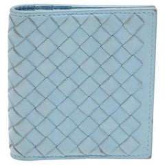 Used Bottega Veneta Light Blue Intrecciato Leather Wallet
