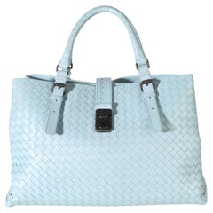 Bottega Veneta Light Blue Intrecciato Nappa Medium Roma Tote
