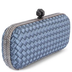 BOTTEGA VENETA light blue Intrecciato Satin KNOT LARGE Clutch Bag