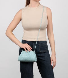Bottega Veneta Light Blue Intrecciato Woven Calfskin Leather Mini The Pouch