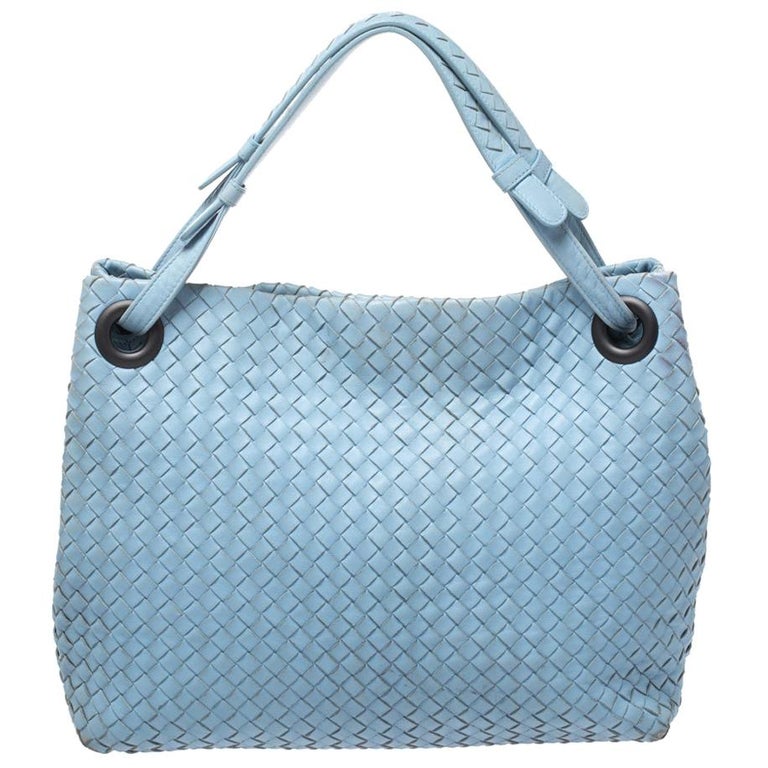 Bottega Veneta Light Blue Increcciato Fabric The Point Triangle Bag -  Yoogi's Closet