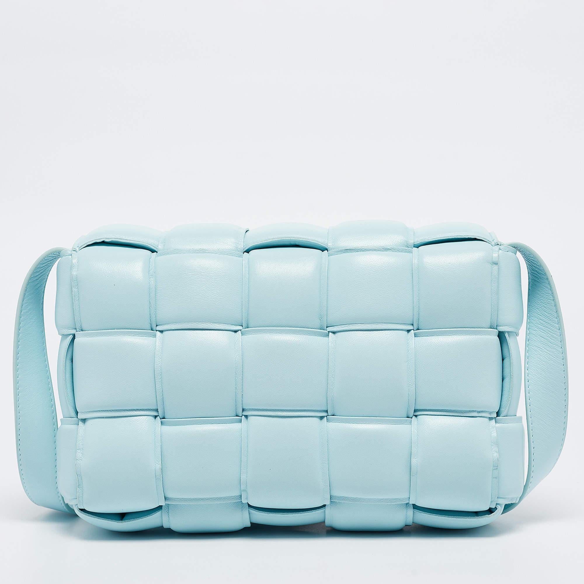 Women's Bottega Veneta Light Blue Padded Leather Cassette Shoulder Bag For Sale