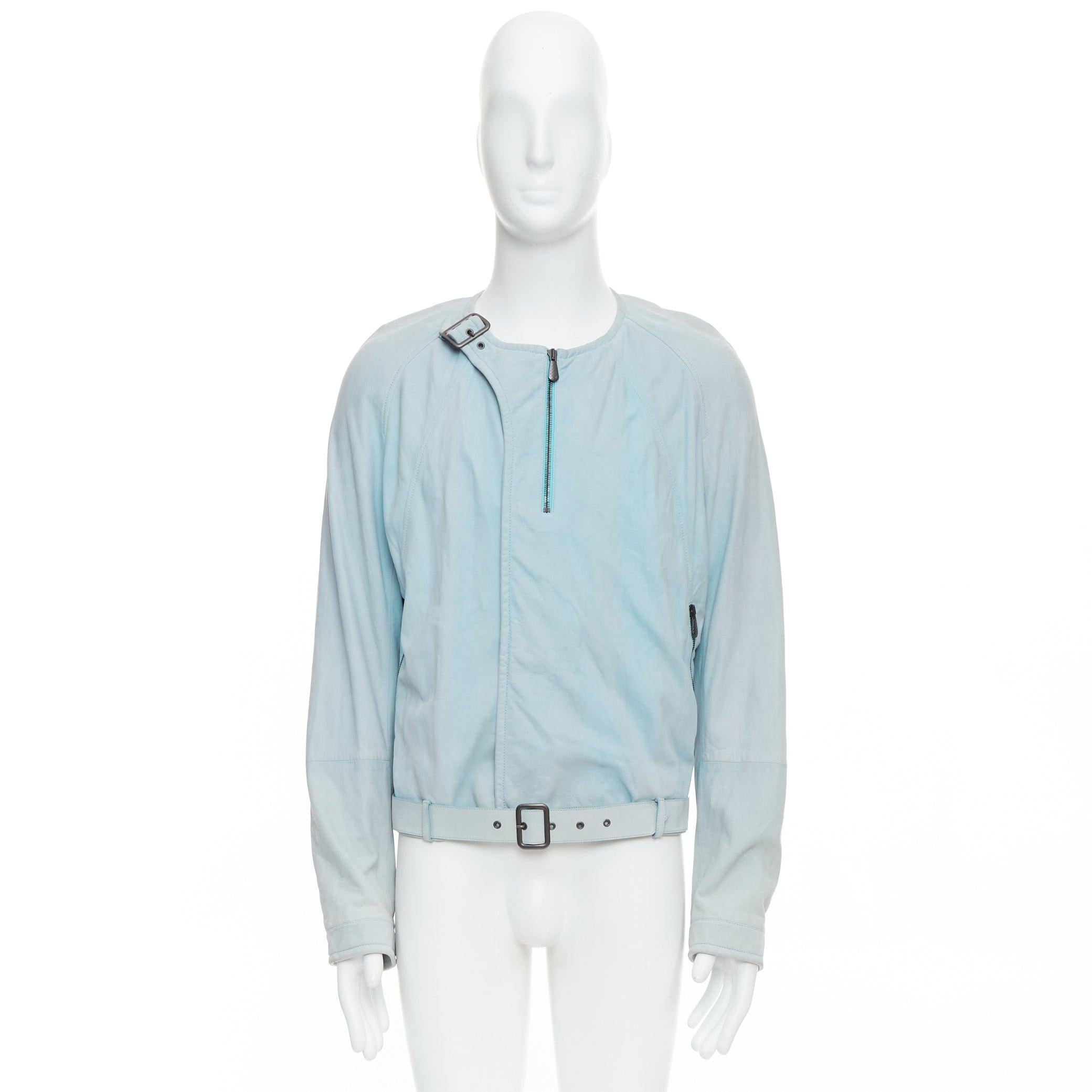 BOTTEGA VENETA light blue soft leather off centre biker jacket IT50 L For Sale 5