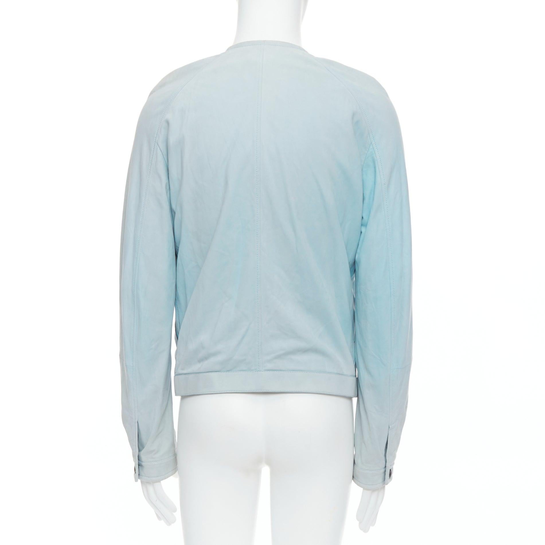 BOTTEGA VENETA light blue soft leather off centre biker jacket IT50 L For Sale 1