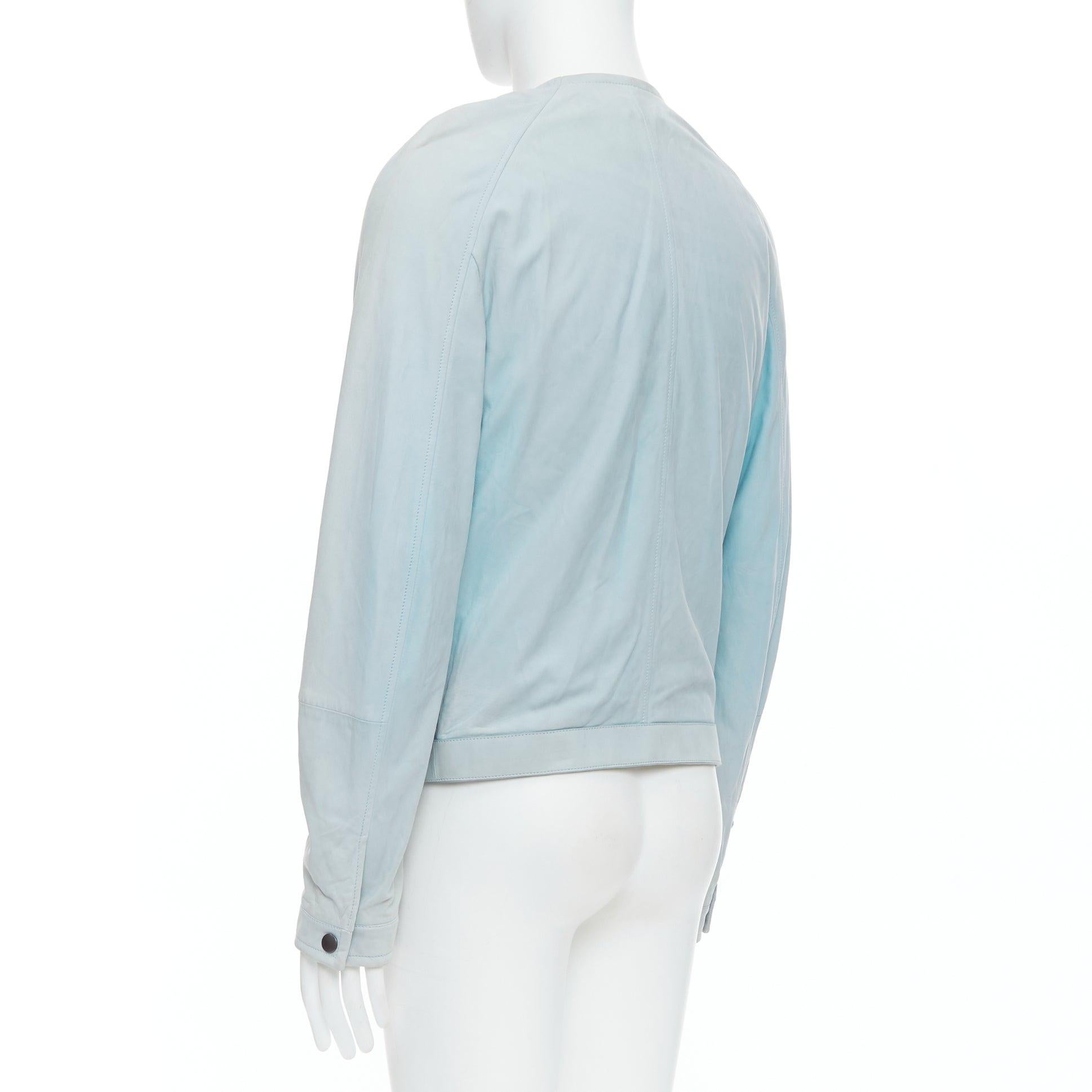 BOTTEGA VENETA light blue soft leather off centre biker jacket IT50 L For Sale 2
