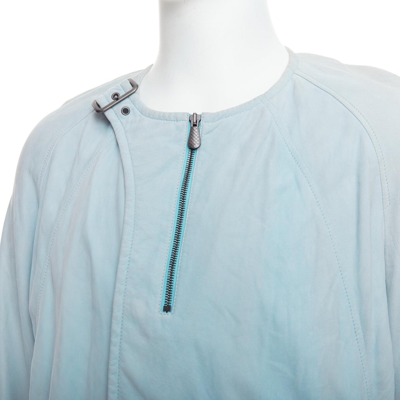 BOTTEGA VENETA light blue soft leather off centre biker jacket IT50 L For Sale 3