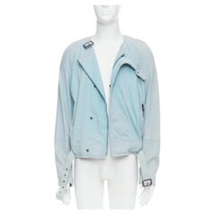 BOTTEGA VENETA light blue soft leather off centre biker jacket IT50 L