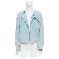 BOTTEGA VENETA Veste de motard bleu clair en cuir souple, taille IT 50 L