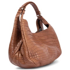 BOTTEGA VENETA light brown CROCODILE CAMPANA MEDIUM HOBO Bag