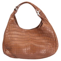 BOTTEGA VENETA light brown CROCODILE CAMPANA MEDIUM HOBO Bag