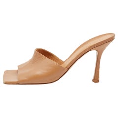 Bottega Veneta Light Brown Leather Stretch Slide Sandals Size 40