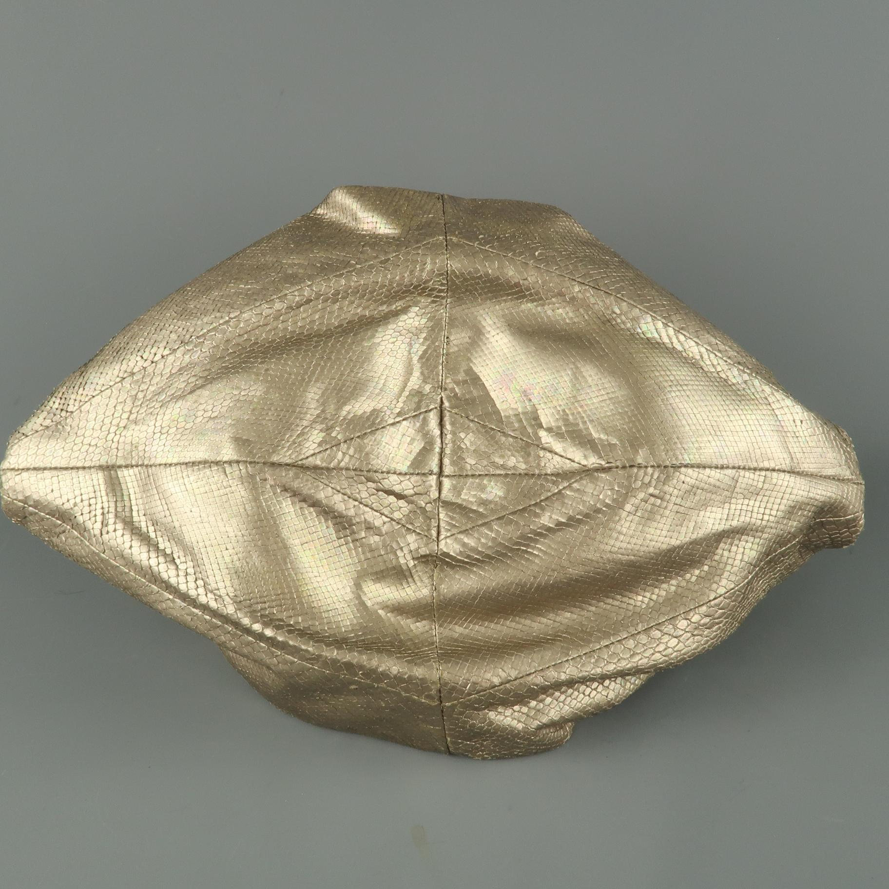 BOTTEGA VENETA Light Gold Metallic Snake Skin Hobo Handbag 5