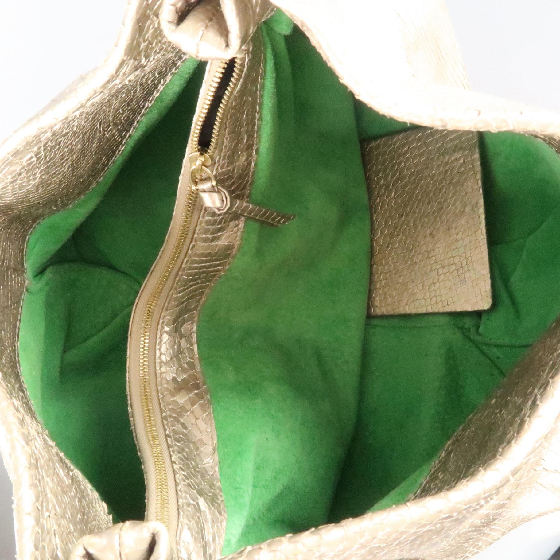 BOTTEGA VENETA Light Gold Metallic Snake Skin Hobo Handbag 7