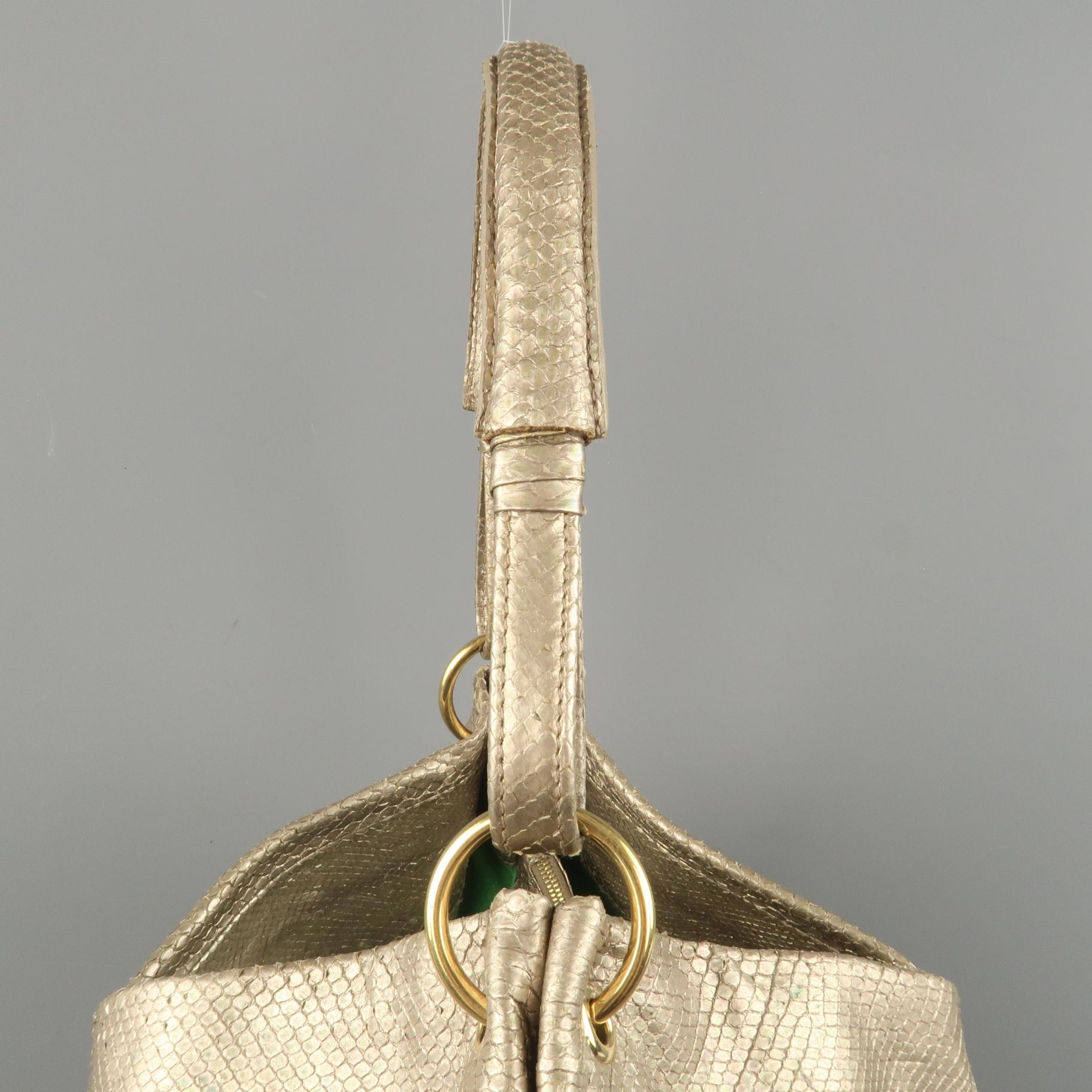 BOTTEGA VENETA Light Gold Metallic Snake Skin Hobo Handbag In Good Condition In San Francisco, CA