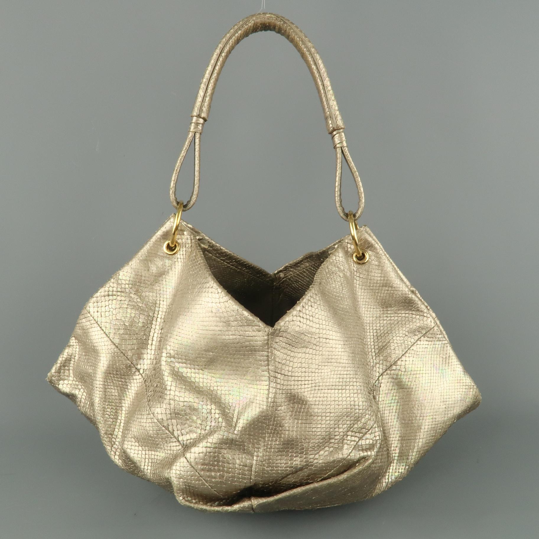 Women's BOTTEGA VENETA Light Gold Metallic Snake Skin Hobo Handbag