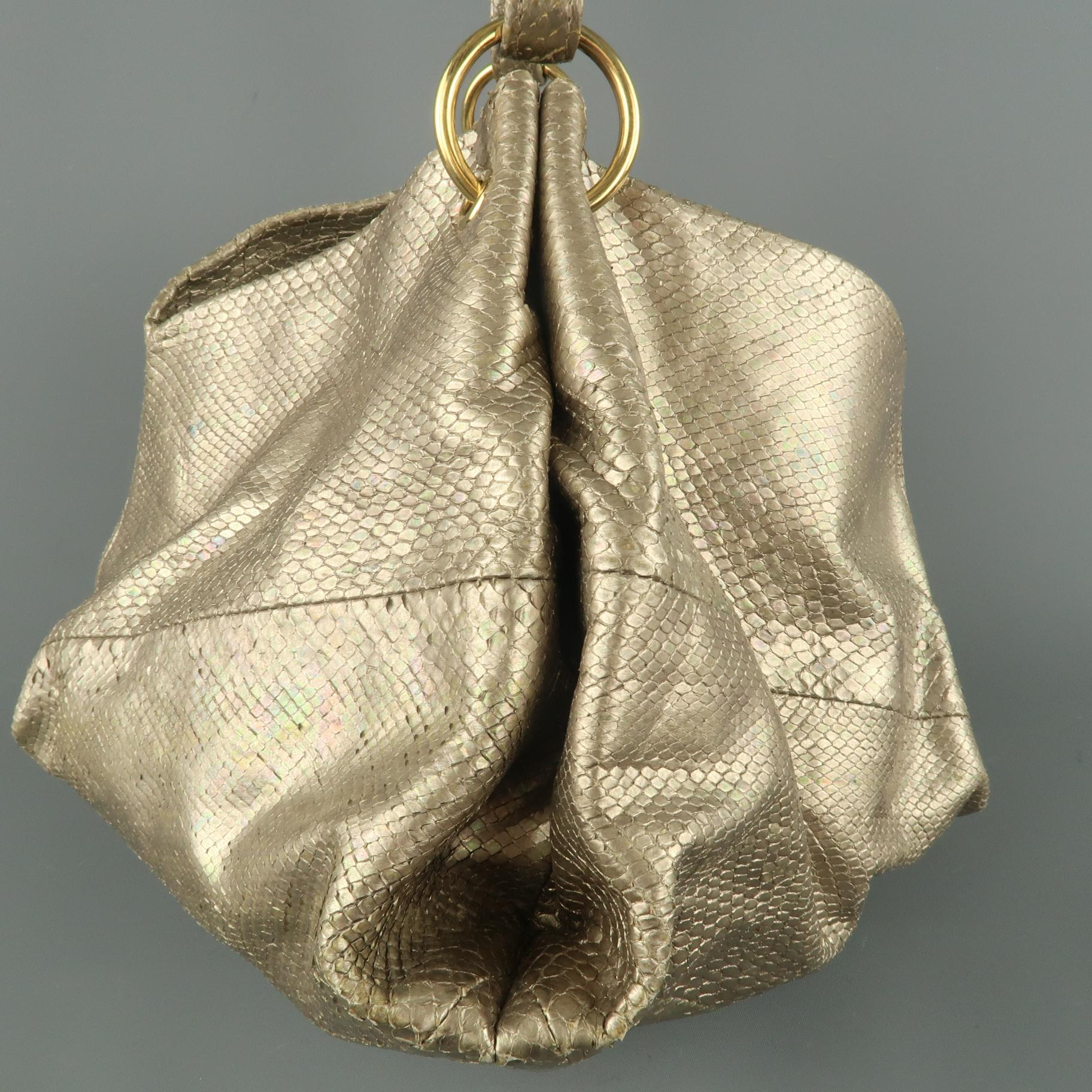 BOTTEGA VENETA Light Gold Metallic Snake Skin Hobo Handbag 4