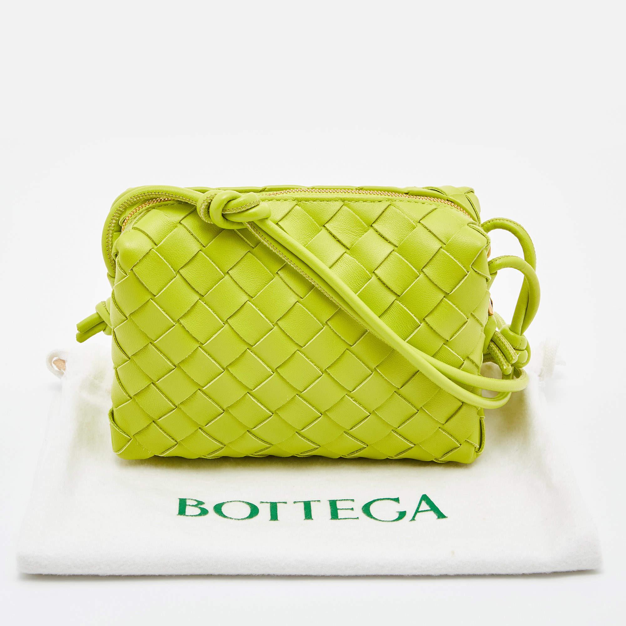 Women's Bottega Veneta Light Green Intrecciato Leather Mini Loop Camera Crossbody Bag
