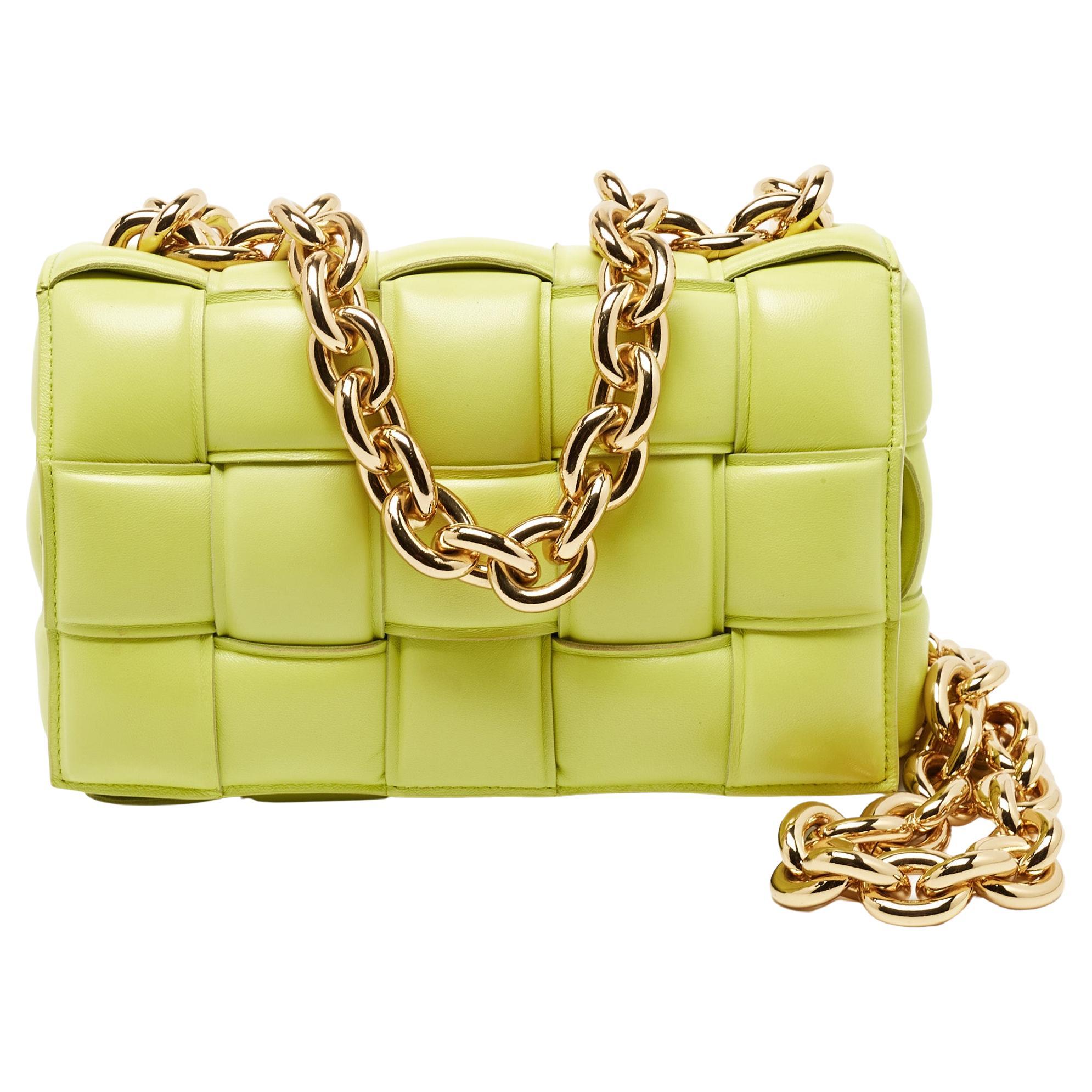 Bottega Veneta Light Green Padded Leather Chain Cassette Shoulder Bag