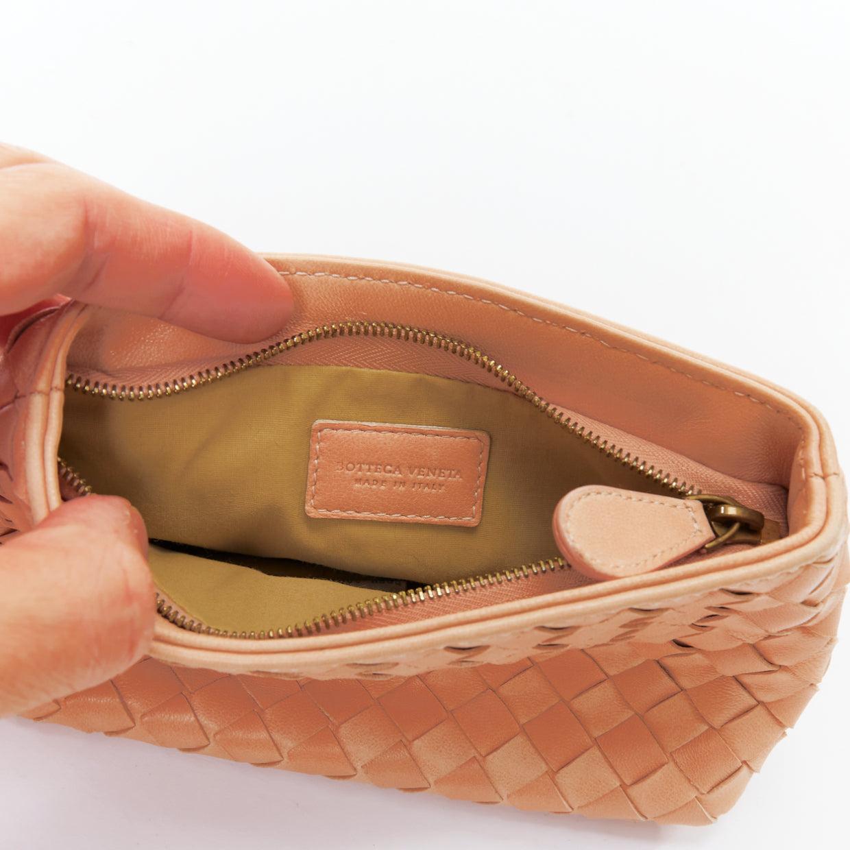 BOTTEGA VENETA light nude intrecciato leather woven zip pouch 5