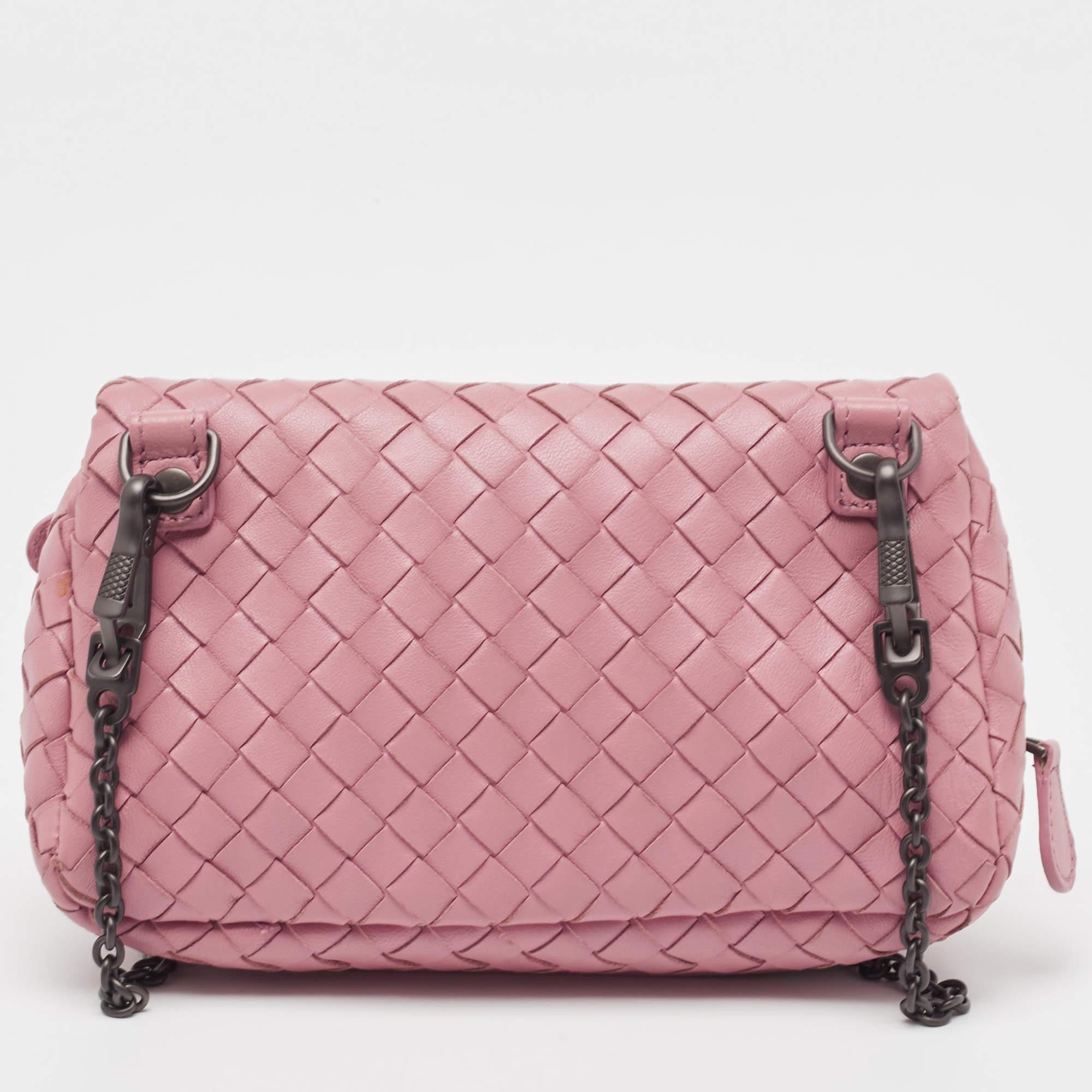 Bottega Veneta Light Pink Intreccaito Leather Olimpia Chain Shoulder Bag 6