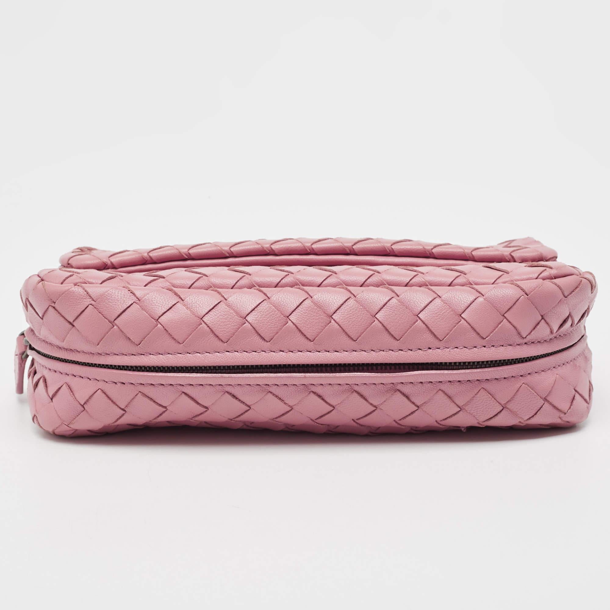 Bottega Veneta Light Pink Intreccaito Leather Olimpia Chain Shoulder Bag 7