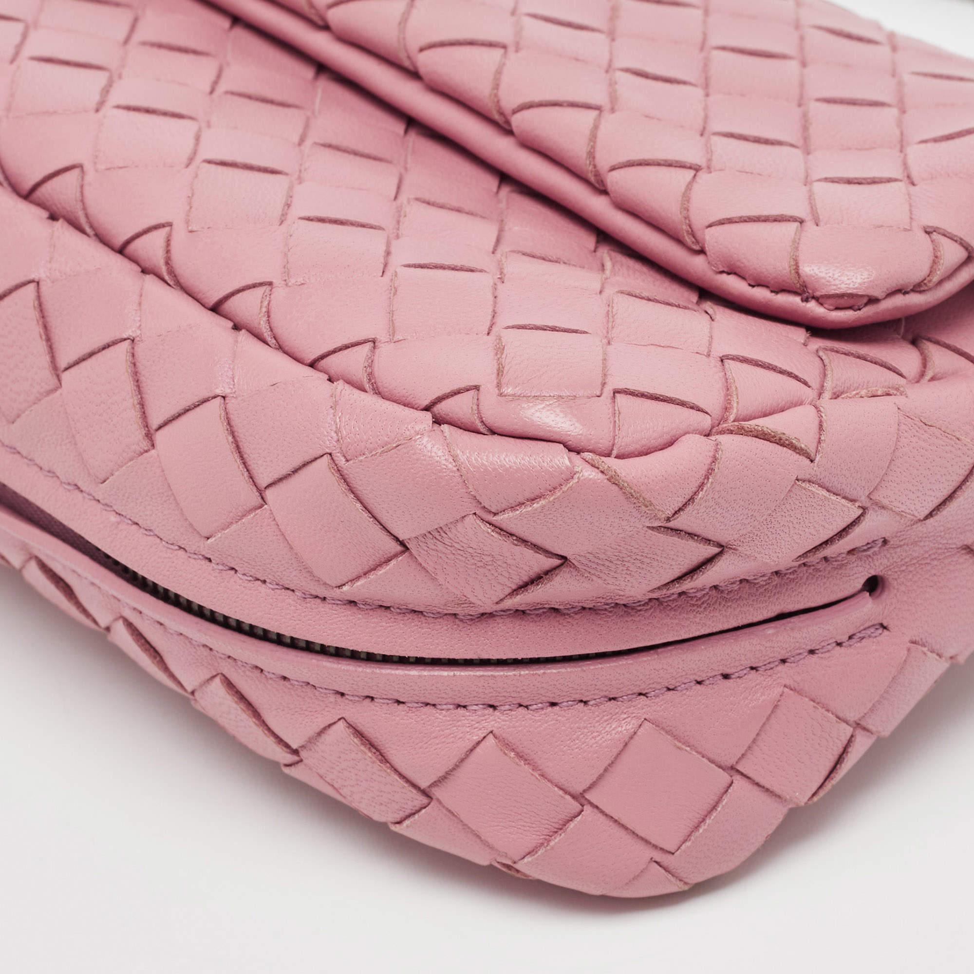 Bottega Veneta Light Pink Intreccaito Leather Olimpia Chain Shoulder Bag 8