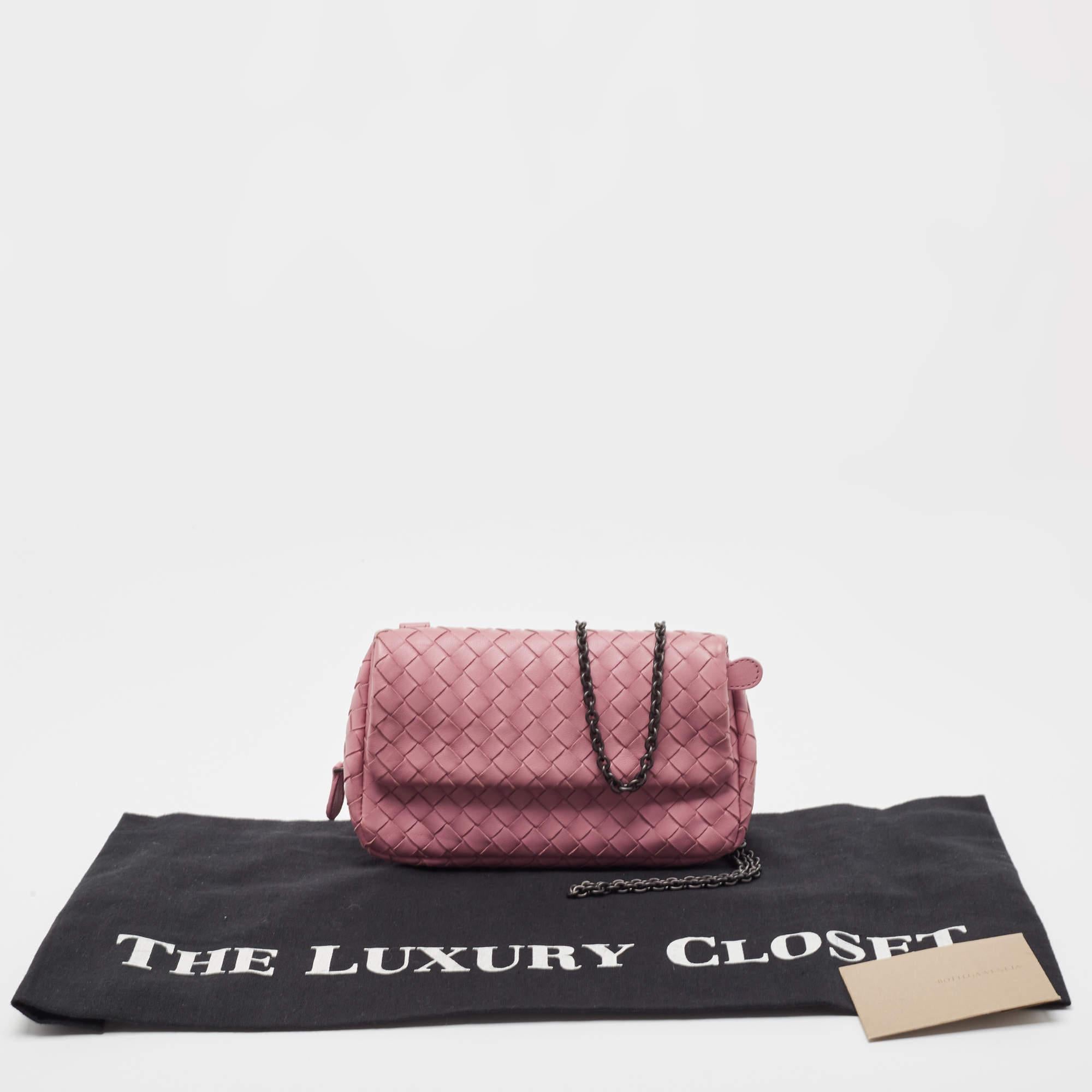 Bottega Veneta Light Pink Intreccaito Leather Olimpia Chain Shoulder Bag 9