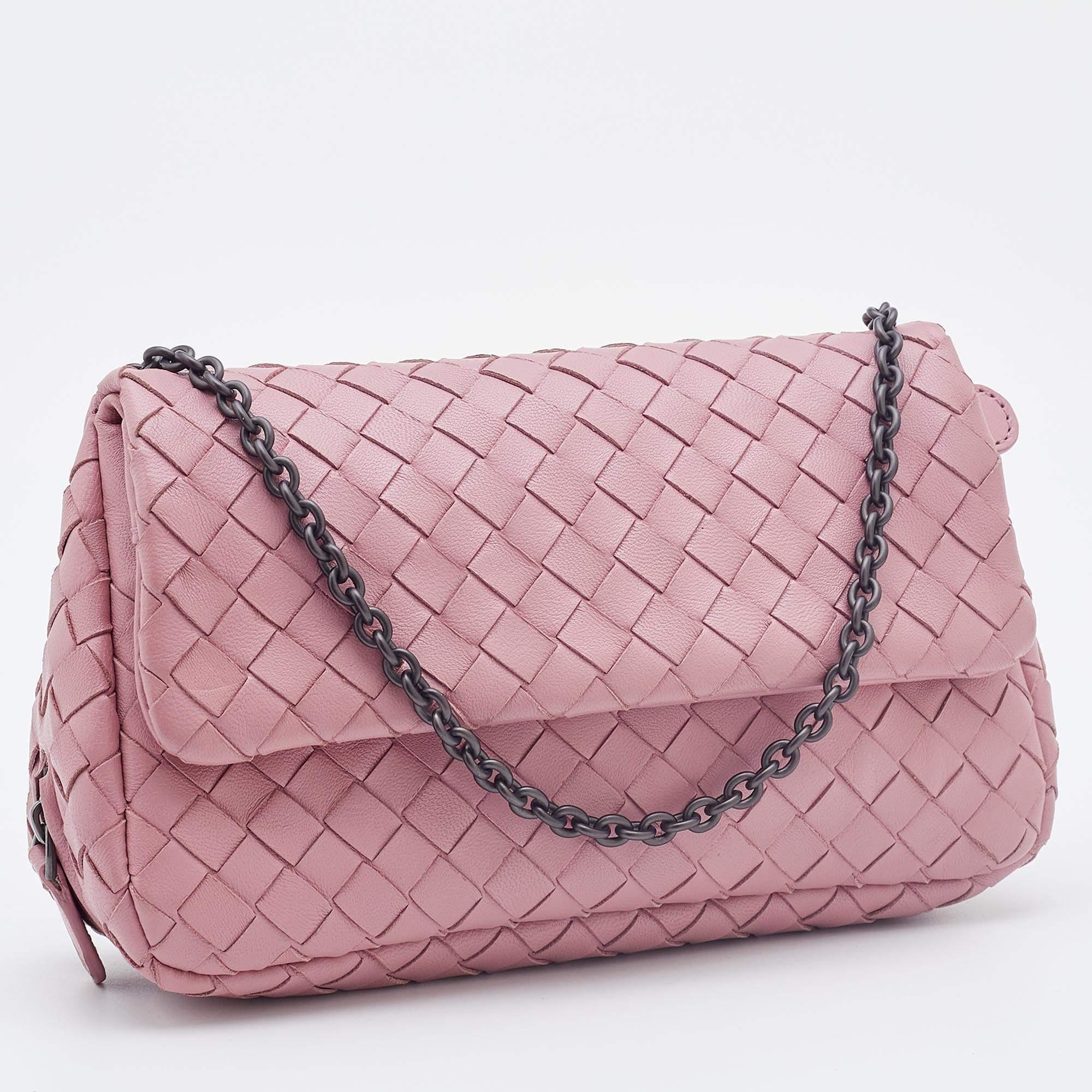 Women's Bottega Veneta Light Pink Intreccaito Leather Olimpia Chain Shoulder Bag